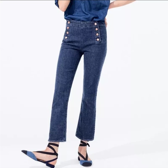 J.Crew Women's Billie Demi Boot Crop Sailor Denim Jeans Dark Wash Size 30 - Picture 1 of 8
